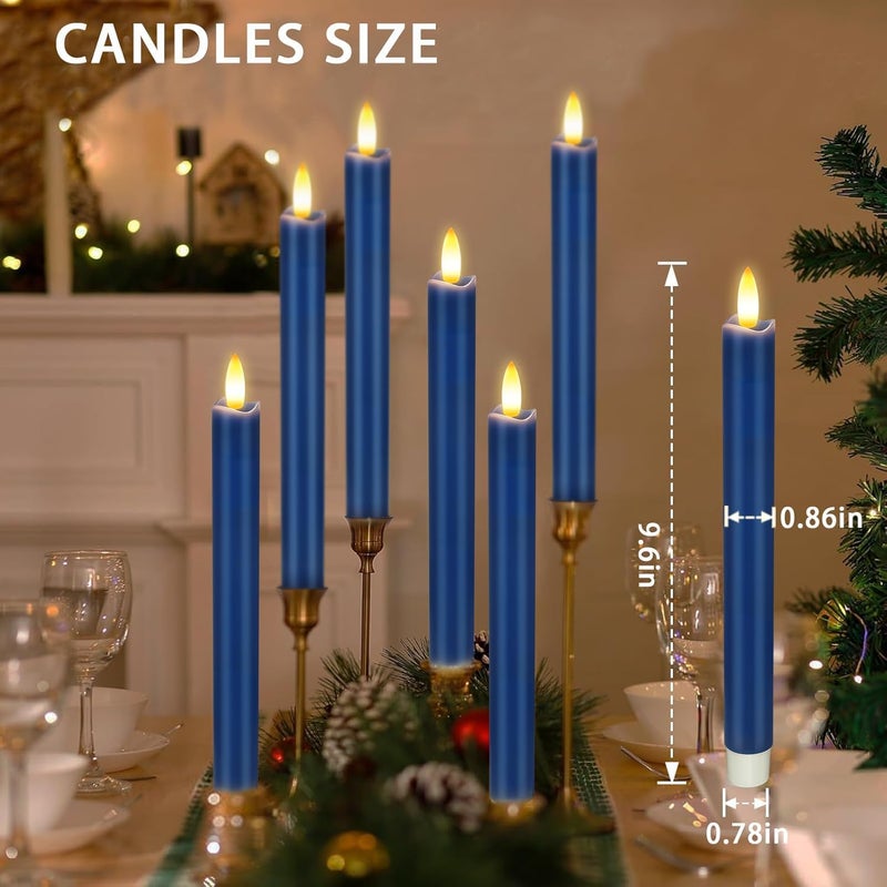 KSWING Upgraded Real Wax LED Flameless Navy Blue Taper Candles with Remote, 6 PCS Candlesticks Battery Operated 3D Flickering - 9.6" Long Realistic Fake Candle Sticks for Home/Wedding/Xmas Deco - Image 5